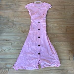 Pink midi dress with buttons down the front and a bow in the back! Size XS
